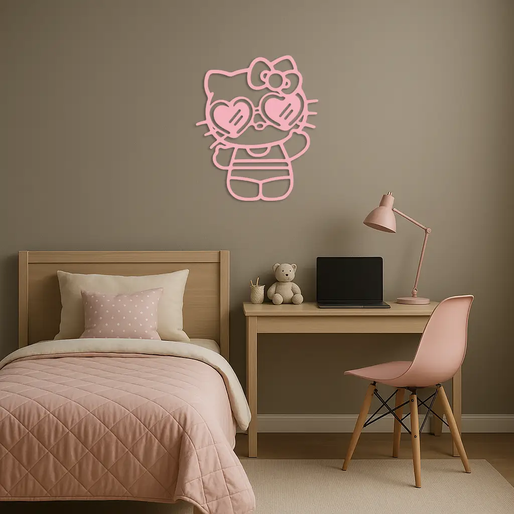 Hello Kitty Silhouette Metal Wall Art – Heart Glasses Cute Design - KAFGP036 by Enova Art