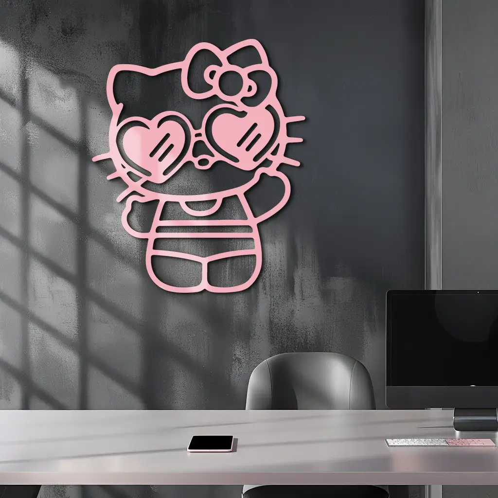Hello Kitty Silhouette Metal Wall Art – Heart Glasses Cute Design - KAFGP036 by Enova Art