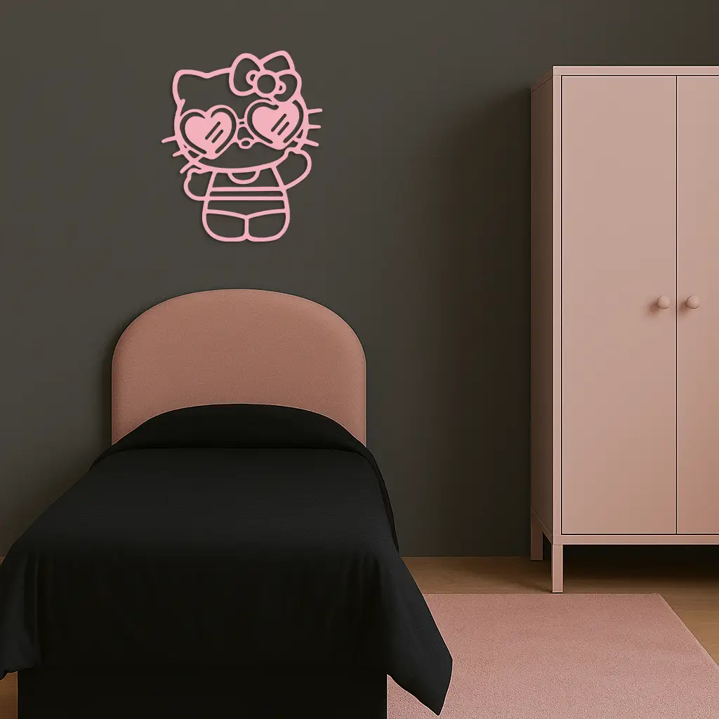 Hello Kitty Silhouette Metal Wall Art – Heart Glasses Cute Design - KAFGP036 by Enova Art