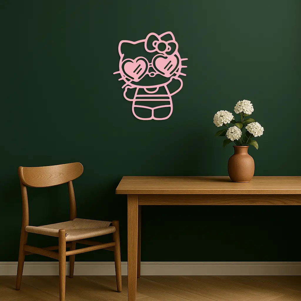 Hello Kitty Silhouette Metal Wall Art – Heart Glasses Cute Design - KAFGP036 by Enova Art