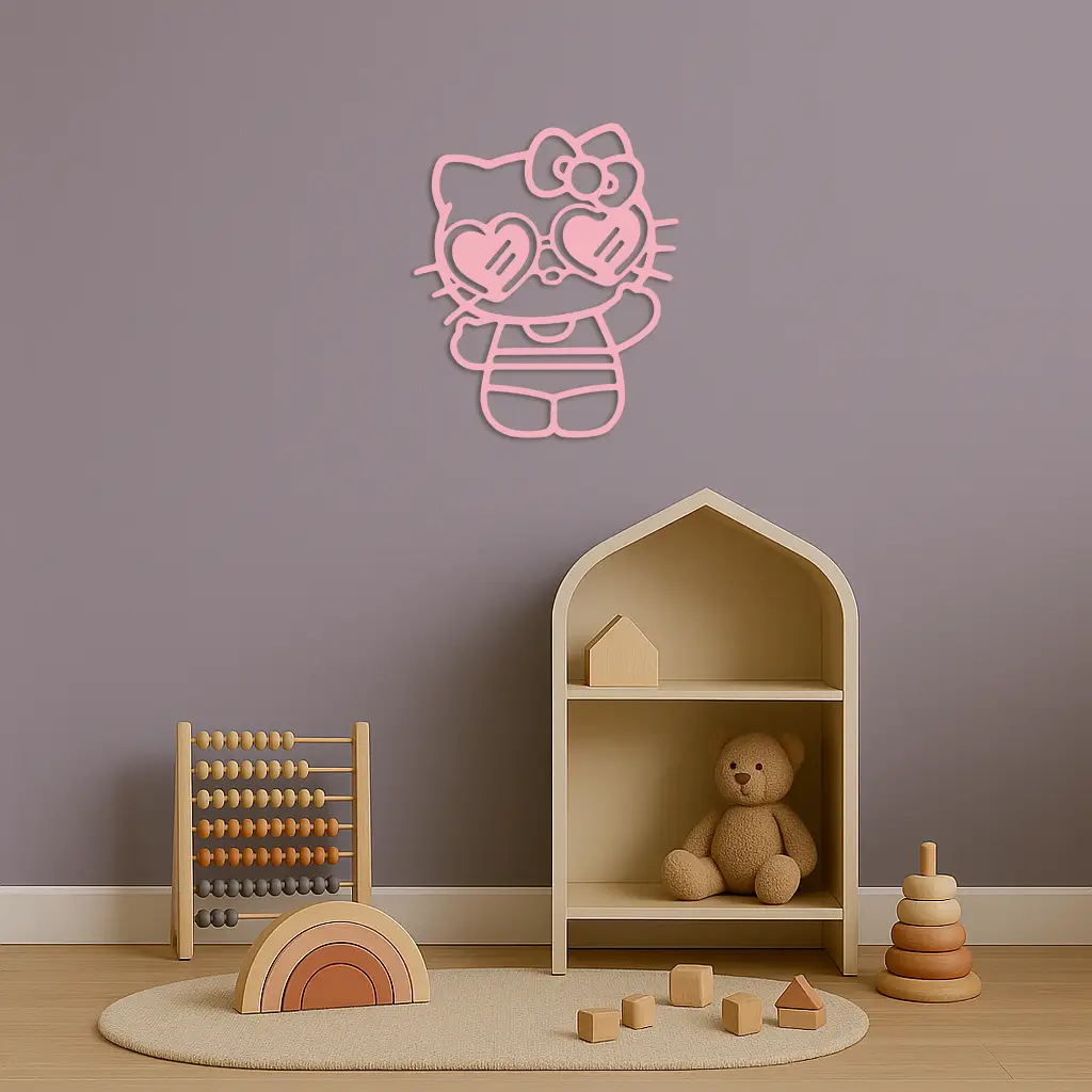Hello Kitty Silhouette Metal Wall Art – Heart Glasses Cute Design - KAFGP036 by Enova Art