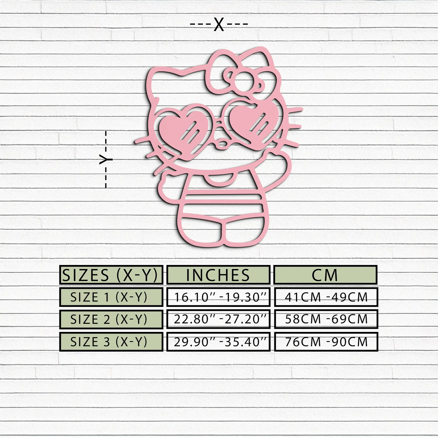 Hello Kitty Silhouette Metal Wall Art – Heart Glasses Cute Design - KAFGP036 by Enova Art