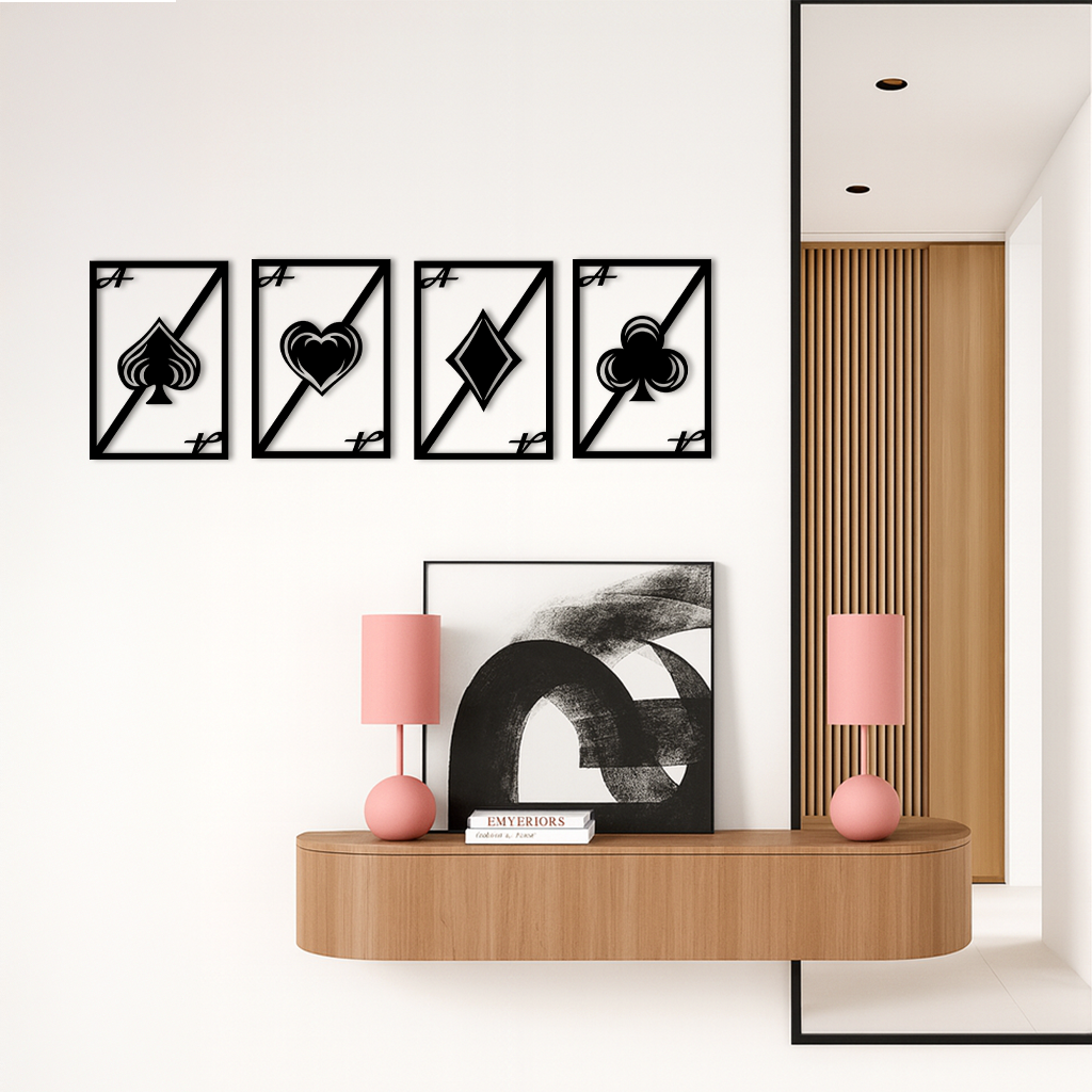Playing Cards Silhouette Metal Wall Art – Poker Aces Design - KAFGP037 by Enova Art