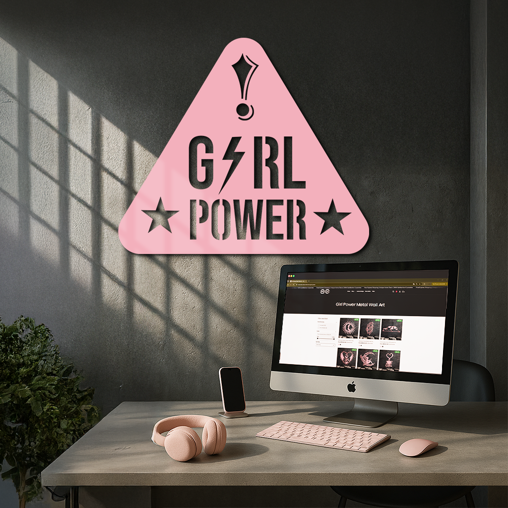 Girl Power Triangle Silhouette Metal Wall Art – Feminist Symbol Design - KAFGP040 by Enova Art