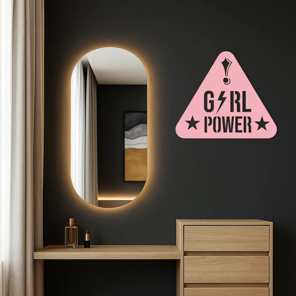 Girl Power Triangle Silhouette Metal Wall Art – Feminist Symbol Design - KAFGP040 by Enova Art