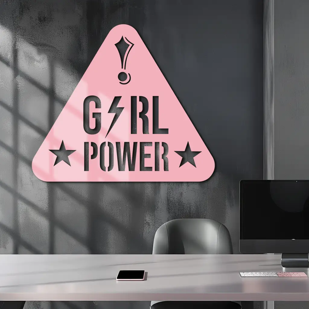 Girl Power Triangle Silhouette Metal Wall Art – Feminist Symbol Design - KAFGP040 by Enova Art