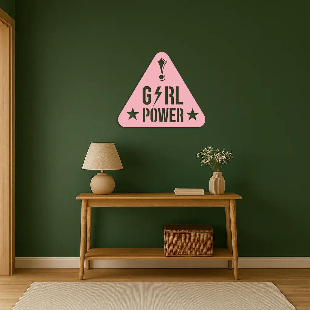 Girl Power Triangle Silhouette Metal Wall Art – Feminist Symbol Design - KAFGP040 by Enova Art