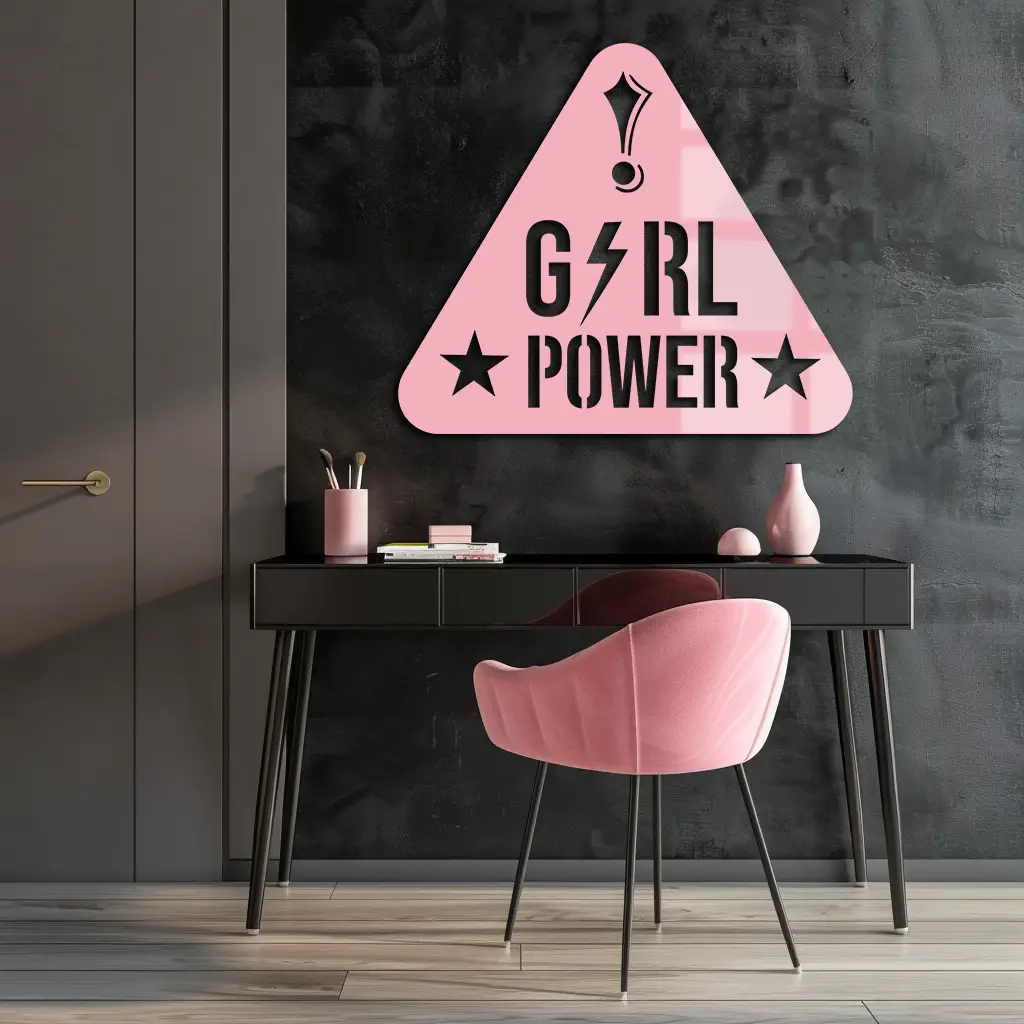 Girl Power Triangle Silhouette Metal Wall Art – Feminist Symbol Design - KAFGP040 by Enova Art