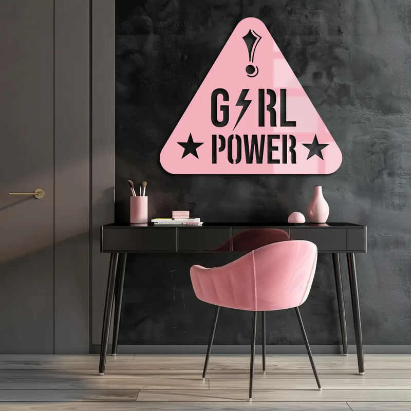 Girl Power Triangle Silhouette Metal Wall Art – Feminist Symbol Design - KAFGP040 by Enova Art