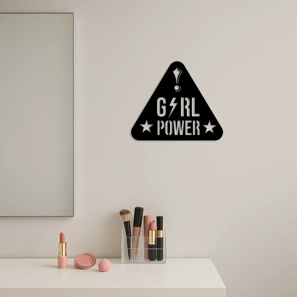Girl Power Triangle Silhouette Metal Wall Art – Feminist Symbol Design - KAFGP040 by Enova Art