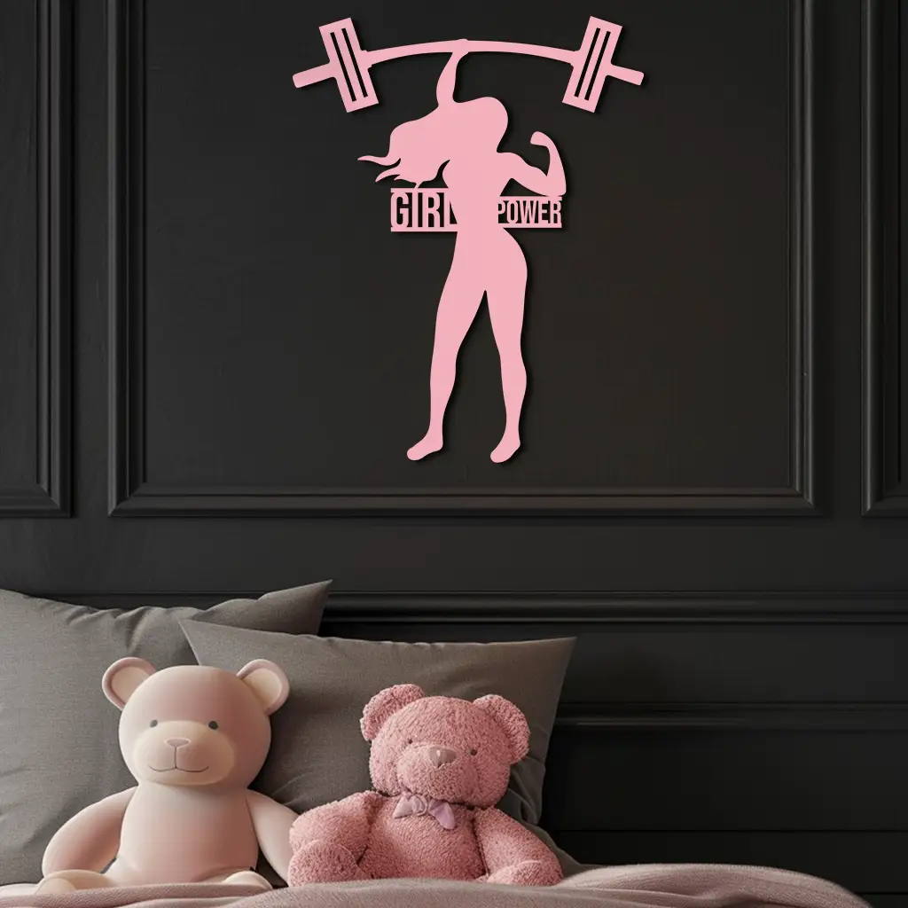 Girl Power Weightlifting Silhouette Metal Wall Art – Strong Woman Design - KAFGP041 by Enova Art