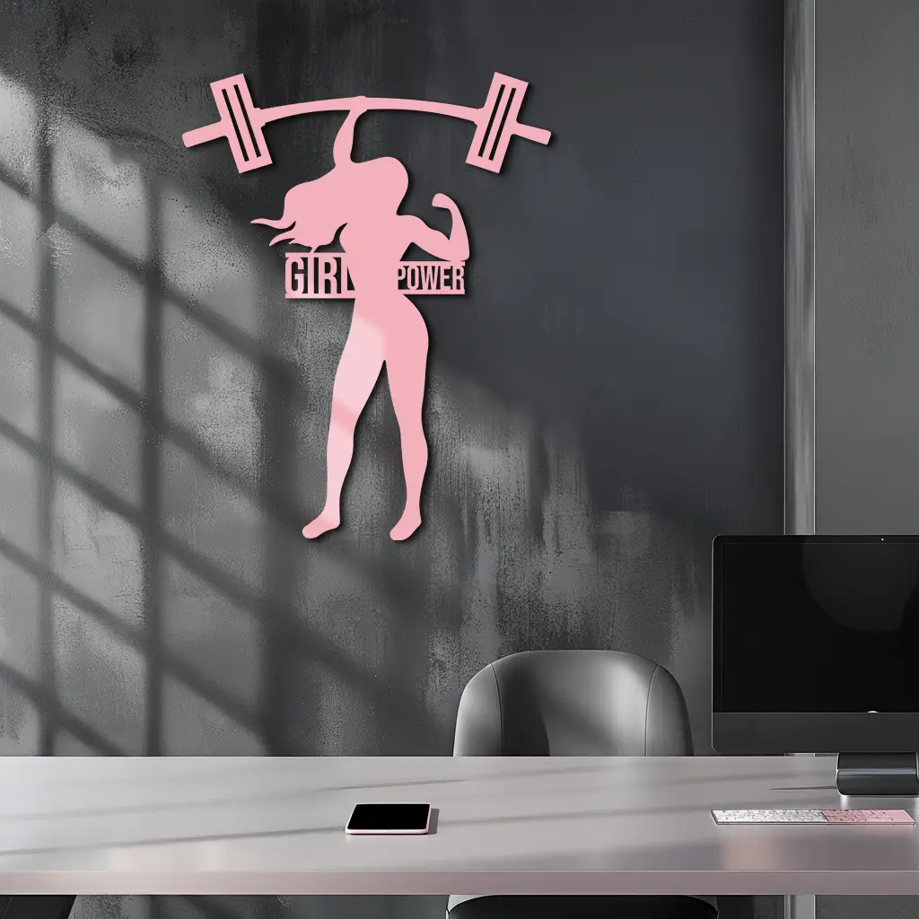 Girl Power Weightlifting Silhouette Metal Wall Art – Strong Woman Design - KAFGP041 by Enova Art