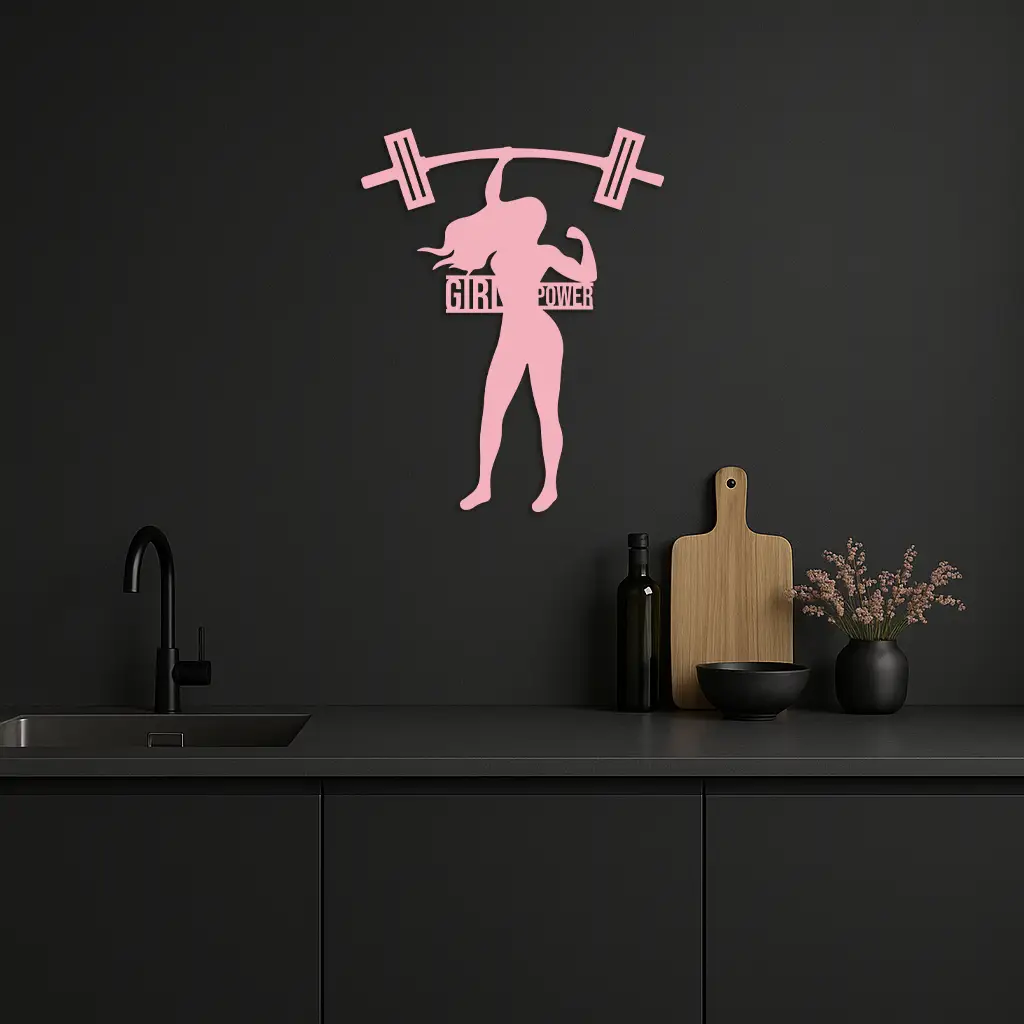 Girl Power Weightlifting Silhouette Metal Wall Art – Strong Woman Design - KAFGP041 by Enova Art