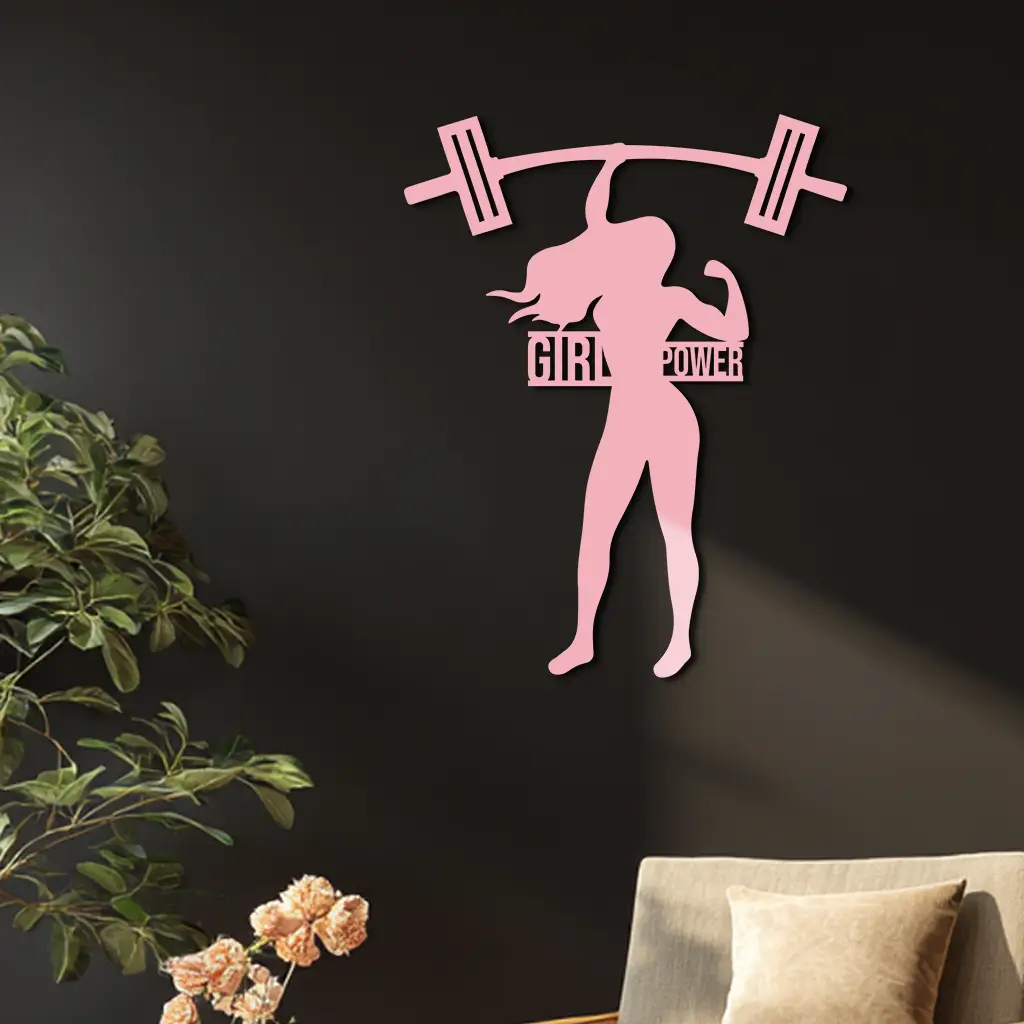 Girl Power Weightlifting Silhouette Metal Wall Art – Strong Woman Design - KAFGP041 by Enova Art