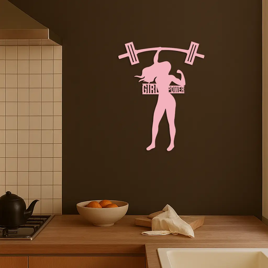 Girl Power Weightlifting Silhouette Metal Wall Art – Strong Woman Design - KAFGP041 by Enova Art