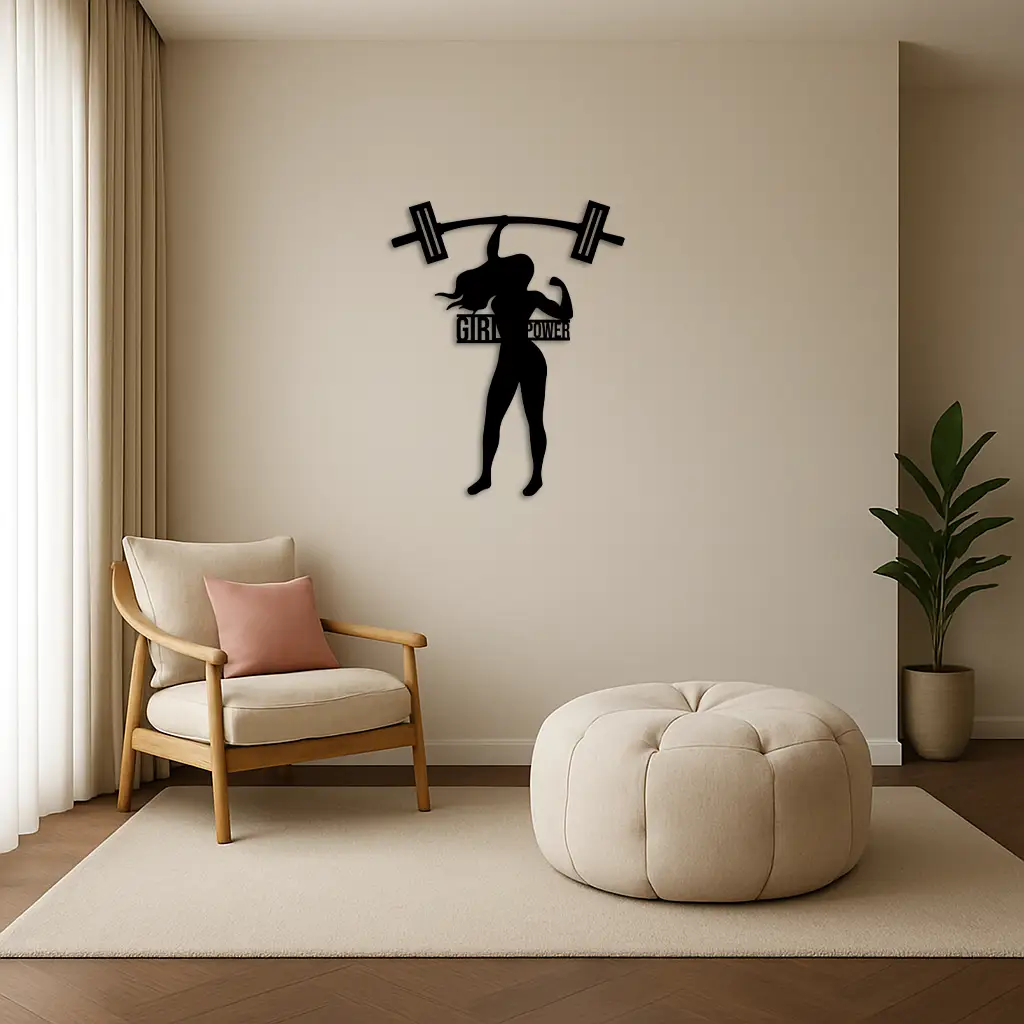 Girl Power Weightlifting Silhouette Metal Wall Art – Strong Woman Design - KAFGP041 by Enova Art