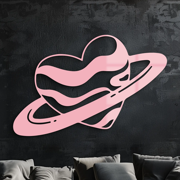 Planet Heart Silhouette Metal Wall Art – Cosmic Love Design - KAFGP043
