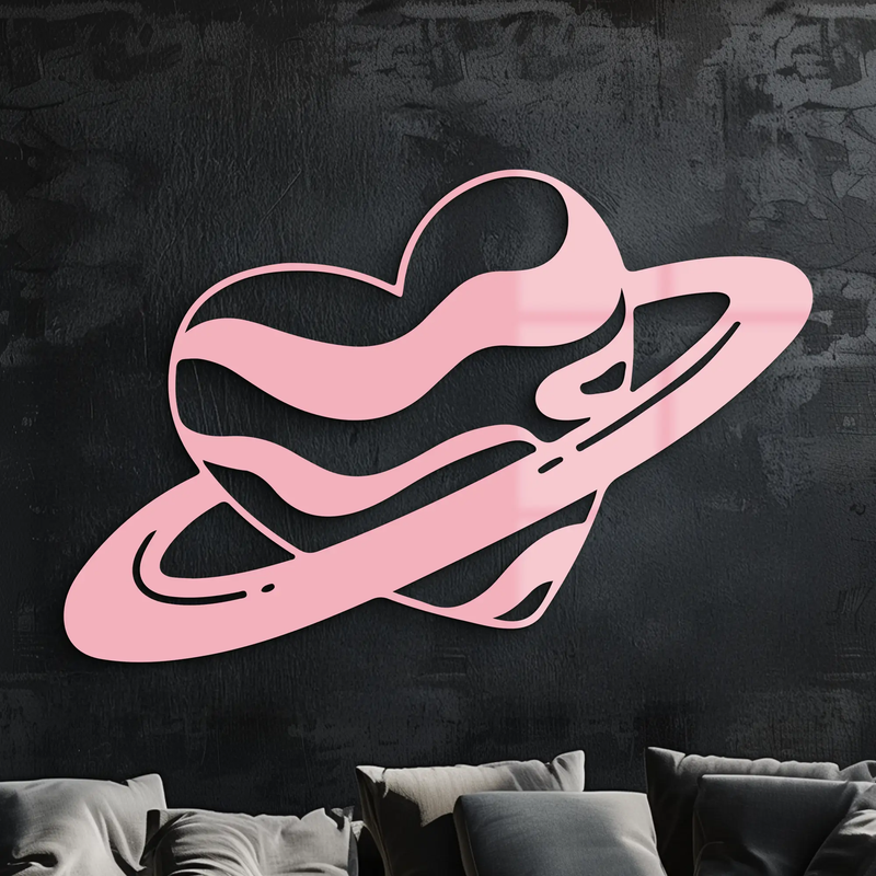 Planet Heart Silhouette Metal Wall Art – Cosmic Love Design - KAFGP043 by Enova Art