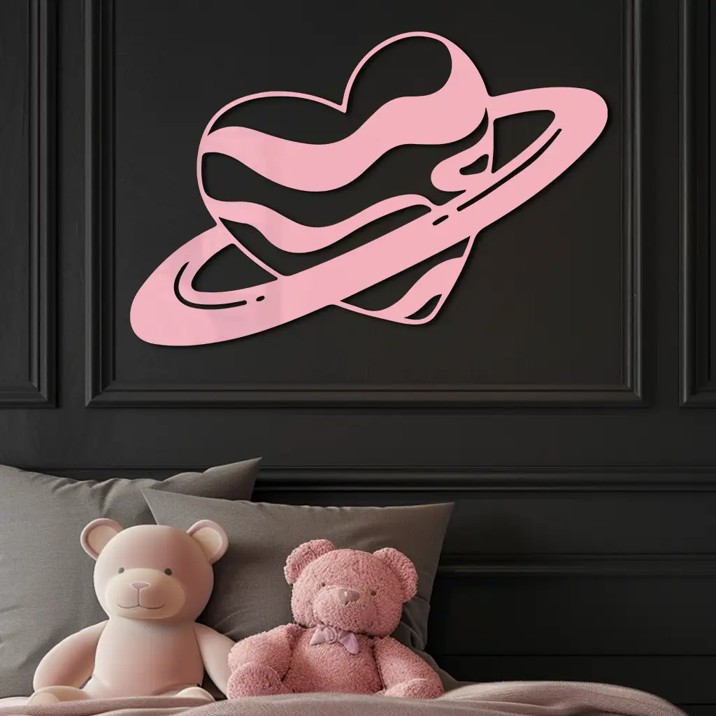 Planet Heart Silhouette Metal Wall Art – Cosmic Love Design - KAFGP043 by Enova Art