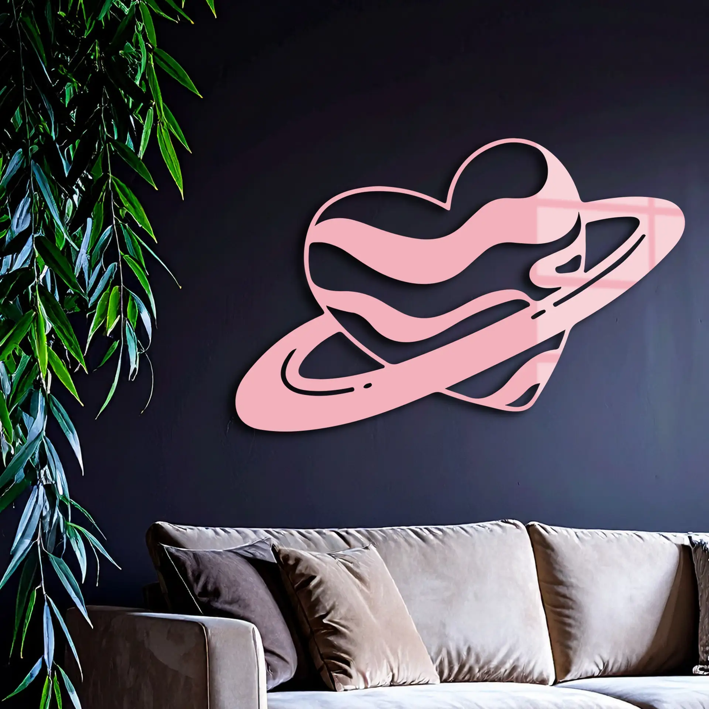 Planet Heart Silhouette Metal Wall Art – Cosmic Love Design - KAFGP043 by Enova Art