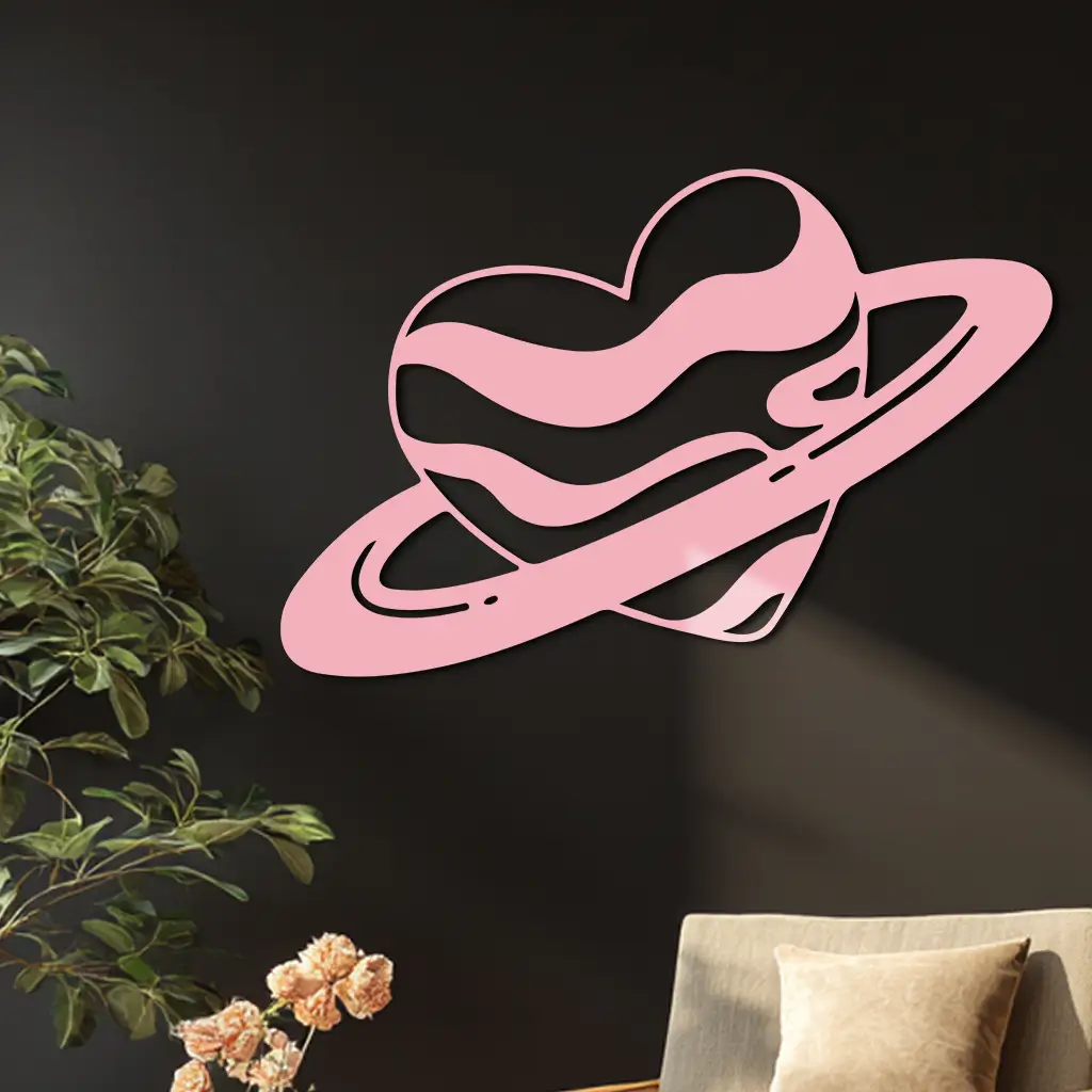 Planet Heart Silhouette Metal Wall Art – Cosmic Love Design - KAFGP043 by Enova Art