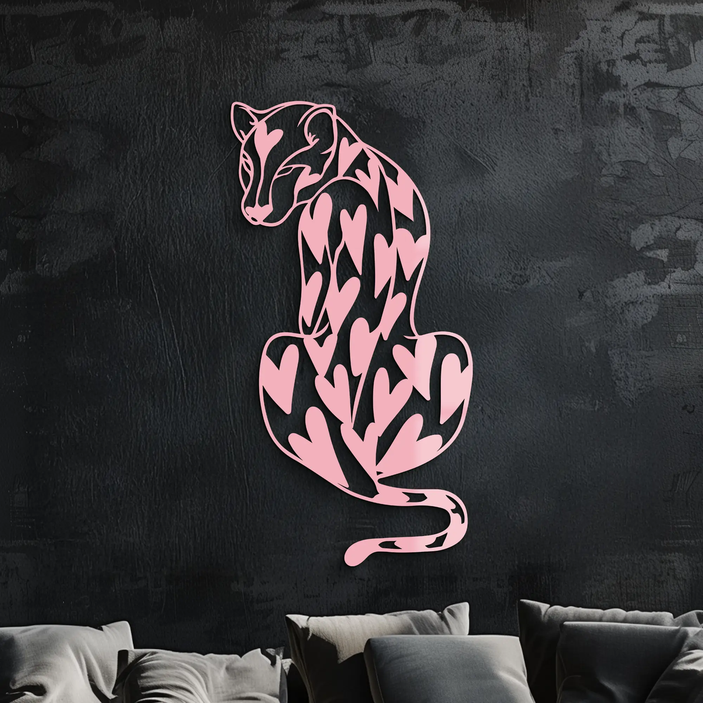 Heart Pattern Leopard Silhouette Metal Wall Art – Modern Animal Design - KAFGP044 by Enova Art