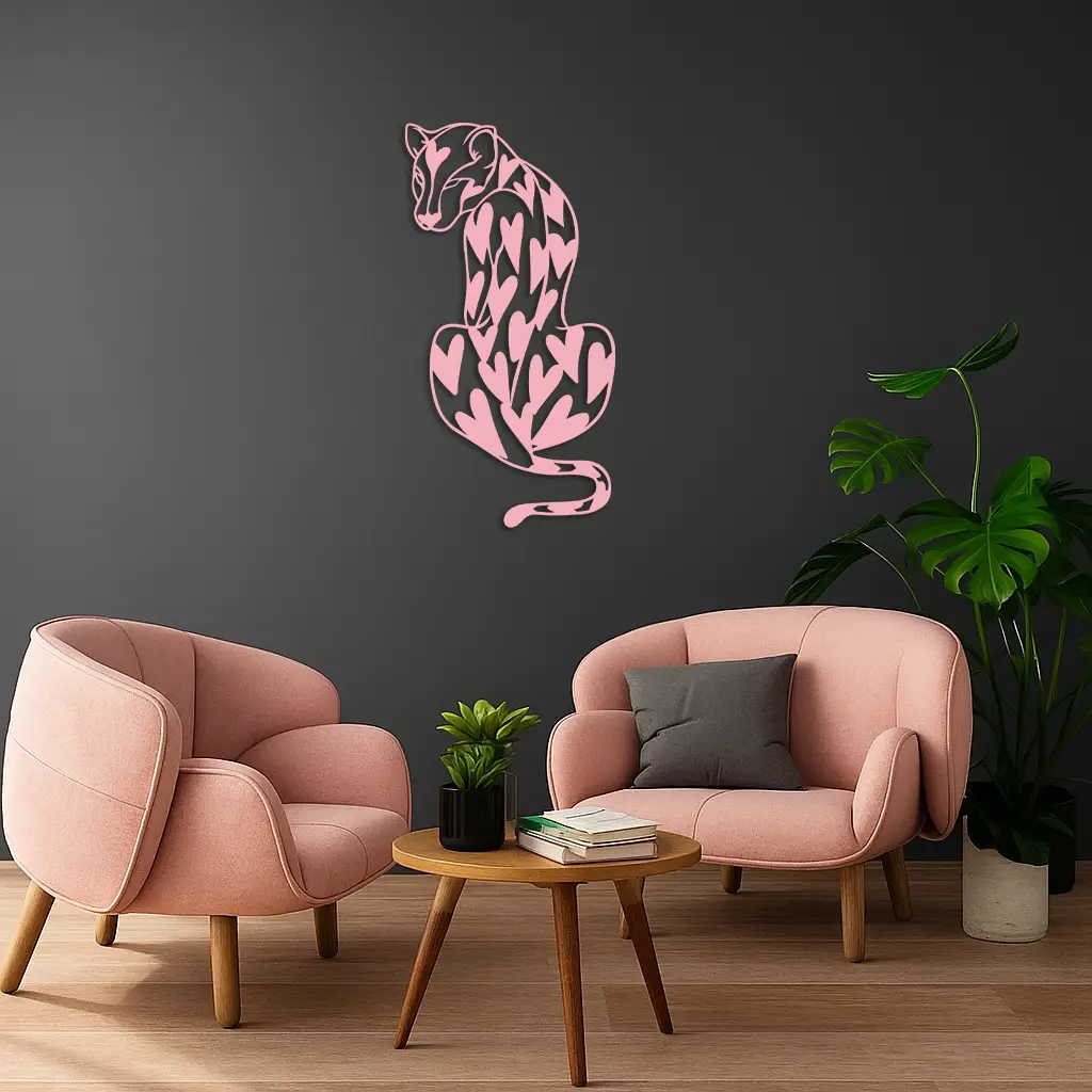 Heart Pattern Leopard Silhouette Metal Wall Art – Modern Animal Design - KAFGP044 by Enova Art