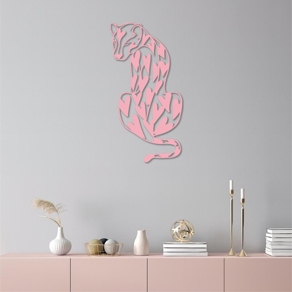 Heart Pattern Leopard Silhouette Metal Wall Art – Modern Animal Design - KAFGP044 by Enova Art