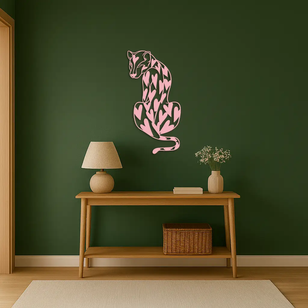 Heart Pattern Leopard Silhouette Metal Wall Art – Modern Animal Design - KAFGP044 by Enova Art