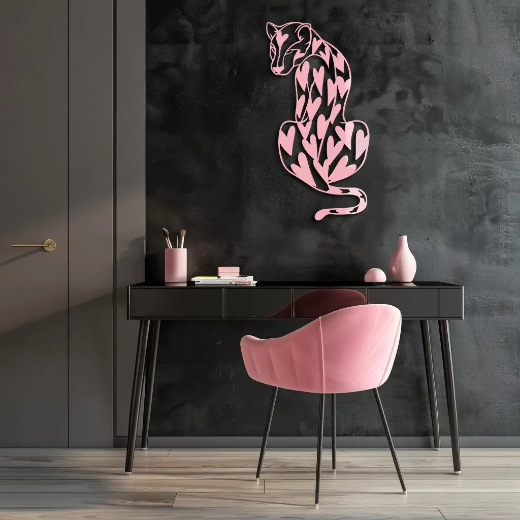 Heart Pattern Leopard Silhouette Metal Wall Art – Modern Animal Design - KAFGP044 by Enova Art