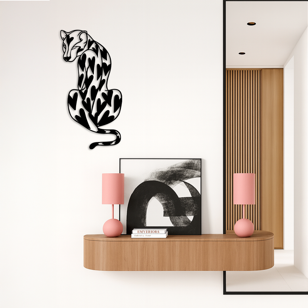 Heart Pattern Leopard Silhouette Metal Wall Art – Modern Animal Design - KAFGP044 by Enova Art
