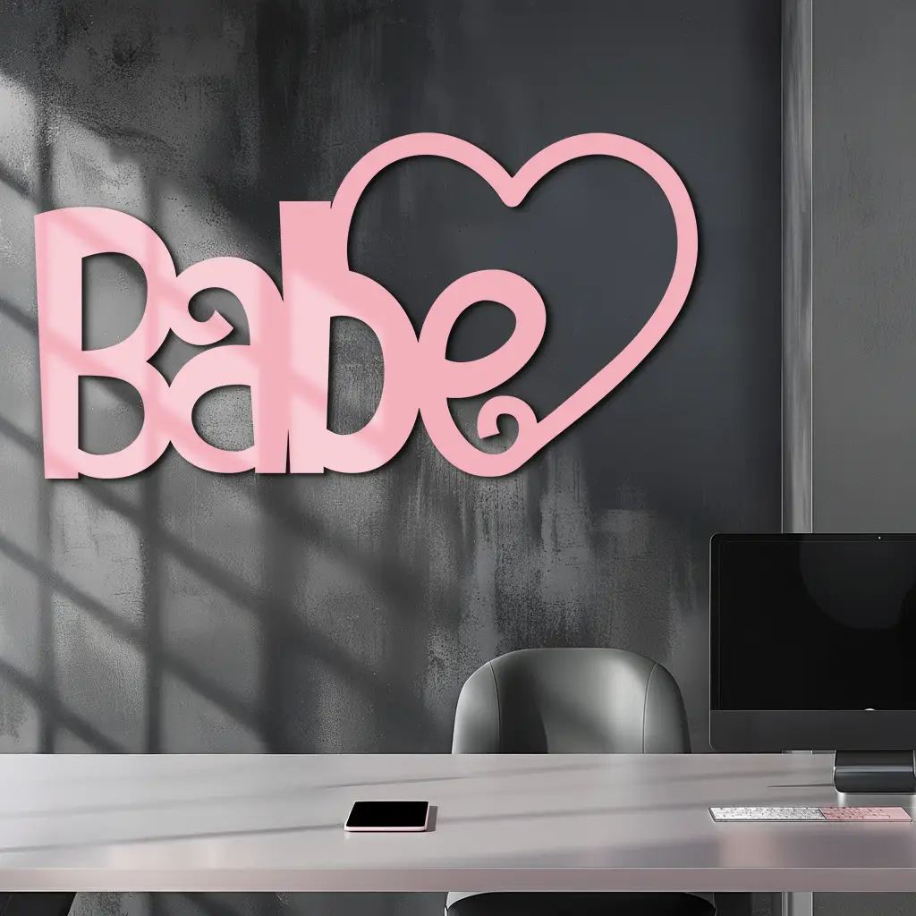 Babe Heart Silhouette Metal Wall Art – Modern Typography Design - KAFGP045 by Enova Art