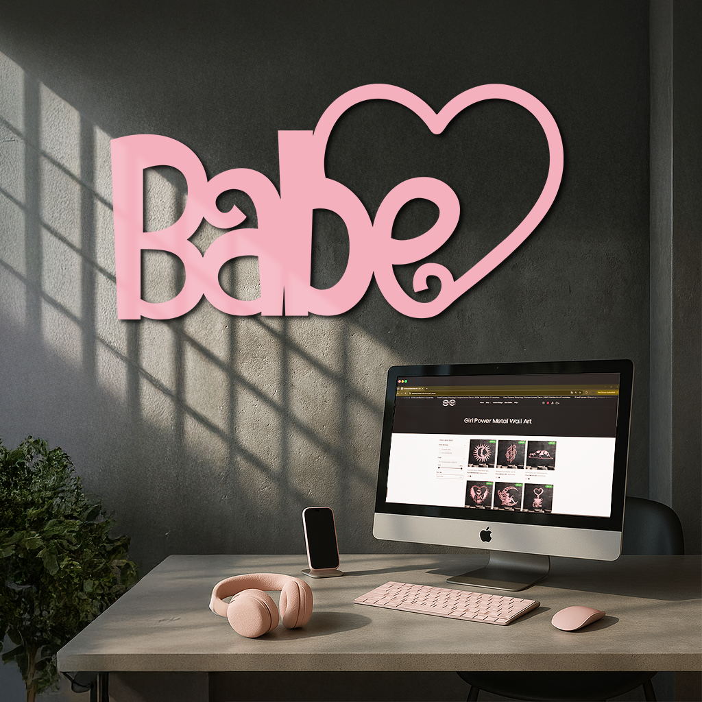 Babe Heart Silhouette Metal Wall Art – Modern Typography Design - KAFGP045 by Enova Art
