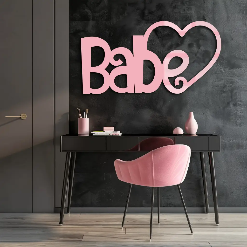 Babe Heart Silhouette Metal Wall Art – Modern Typography Design - KAFGP045 by Enova Art