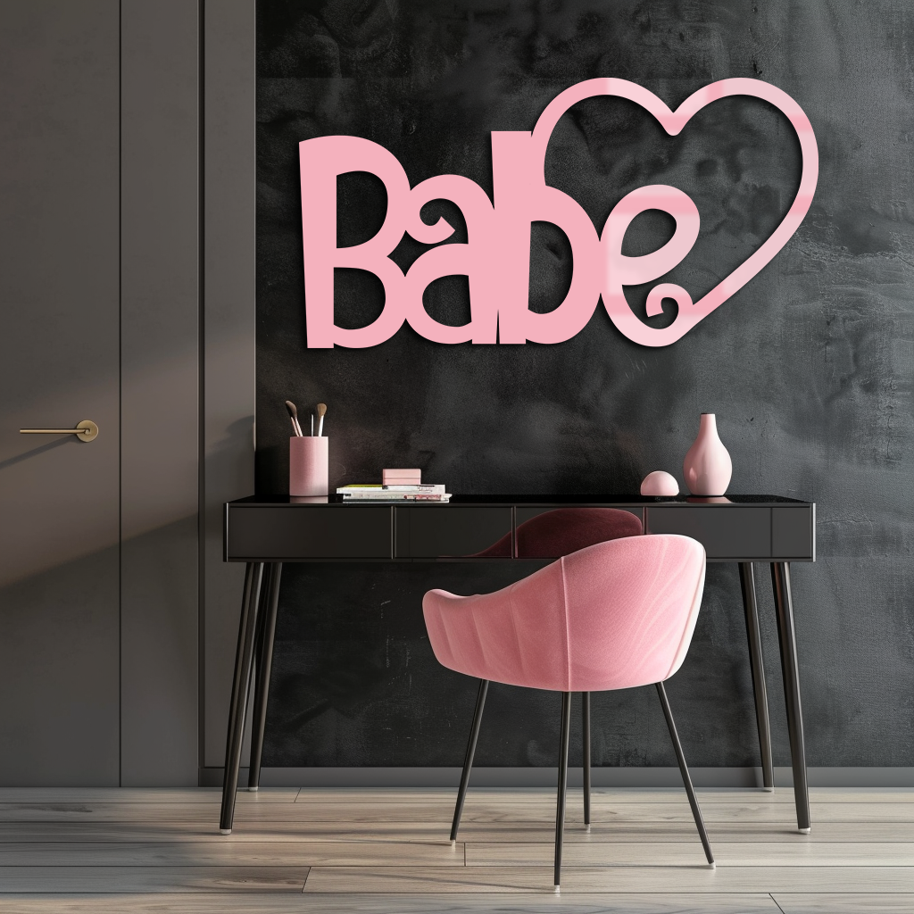 Babe Heart Silhouette Metal Wall Art – Modern Typography Design - KAFGP045 by Enova Art