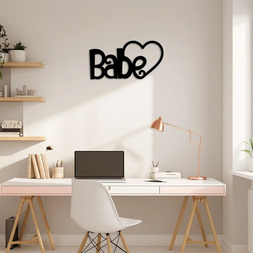 Babe Heart Silhouette Metal Wall Art – Modern Typography Design - KAFGP045 by Enova Art