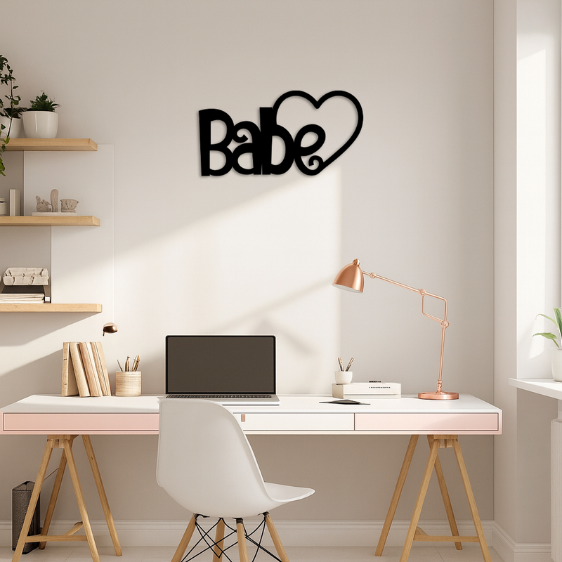 Babe Heart Silhouette Metal Wall Art – Modern Typography Design - KAFGP045 by Enova Art