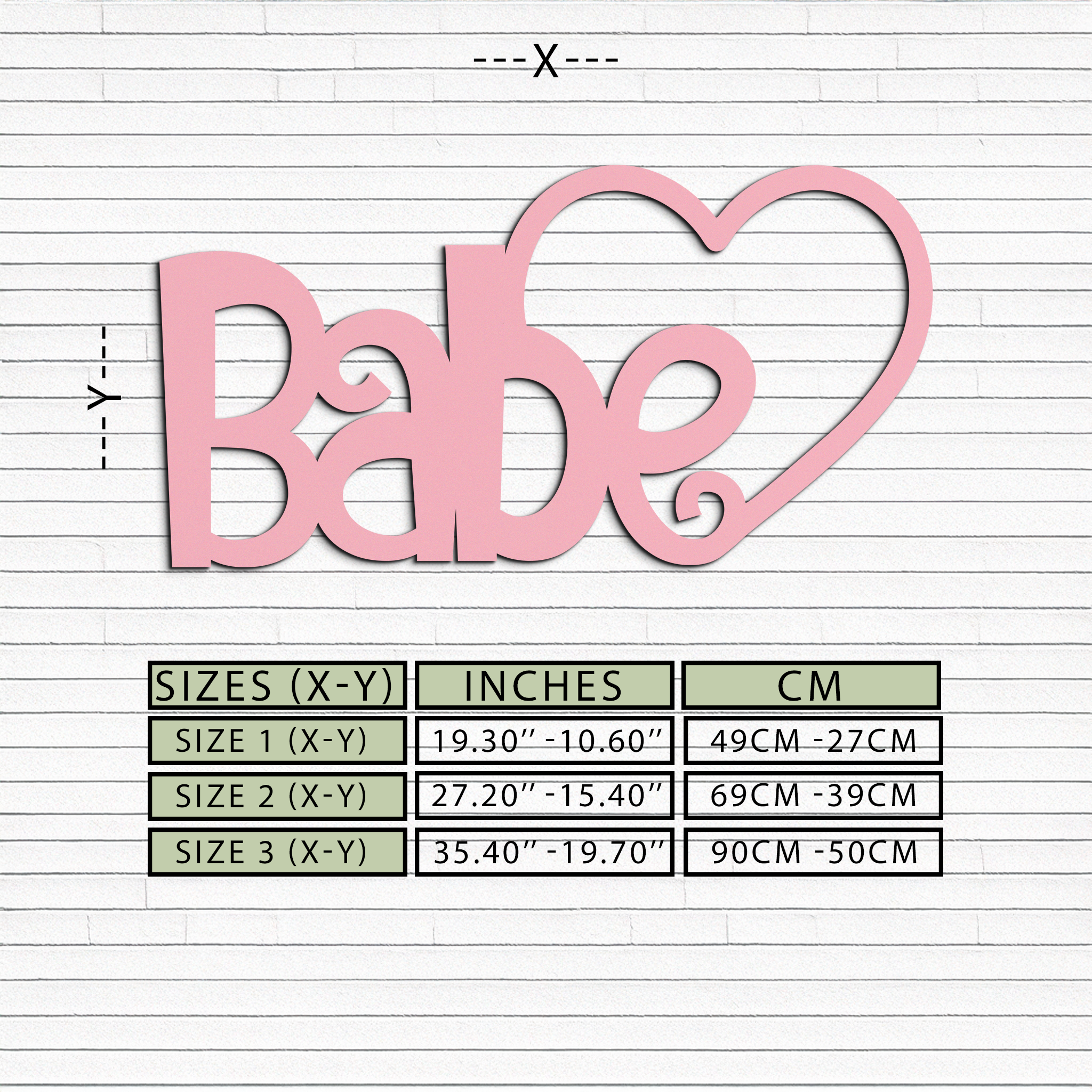 Babe Heart Silhouette Metal Wall Art – Modern Typography Design - KAFGP045 by Enova Art