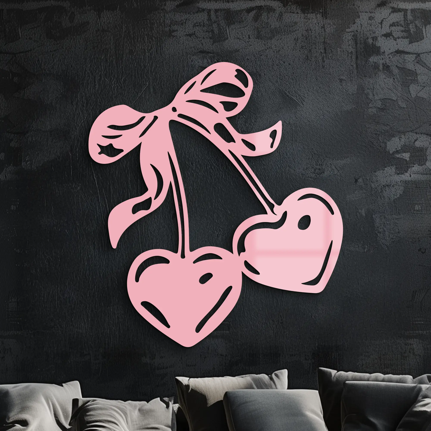 Cherry Heart Silhouette Metal Wall Art – Romantic Bow Design - KAFGP046 by Enova Art
