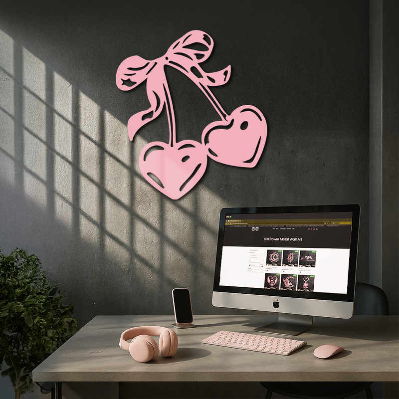 Cherry Heart Silhouette Metal Wall Art – Romantic Bow Design - KAFGP046 by Enova Art
