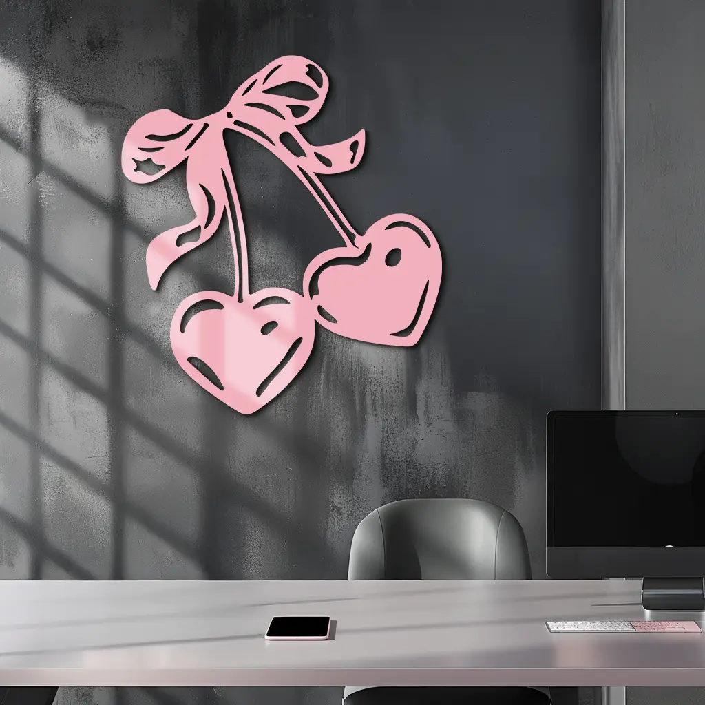Cherry Heart Silhouette Metal Wall Art – Romantic Bow Design - KAFGP046 by Enova Art