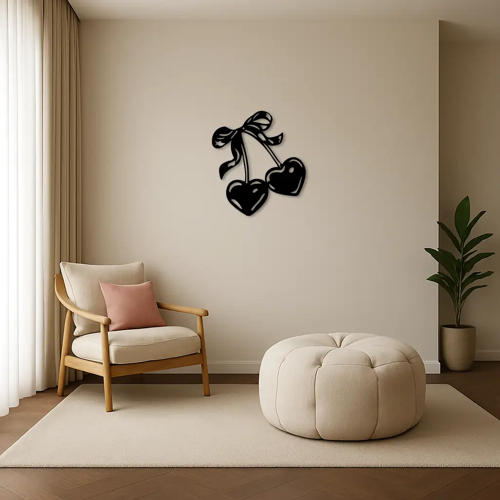 Cherry Heart Silhouette Metal Wall Art – Romantic Bow Design - KAFGP046 by Enova Art