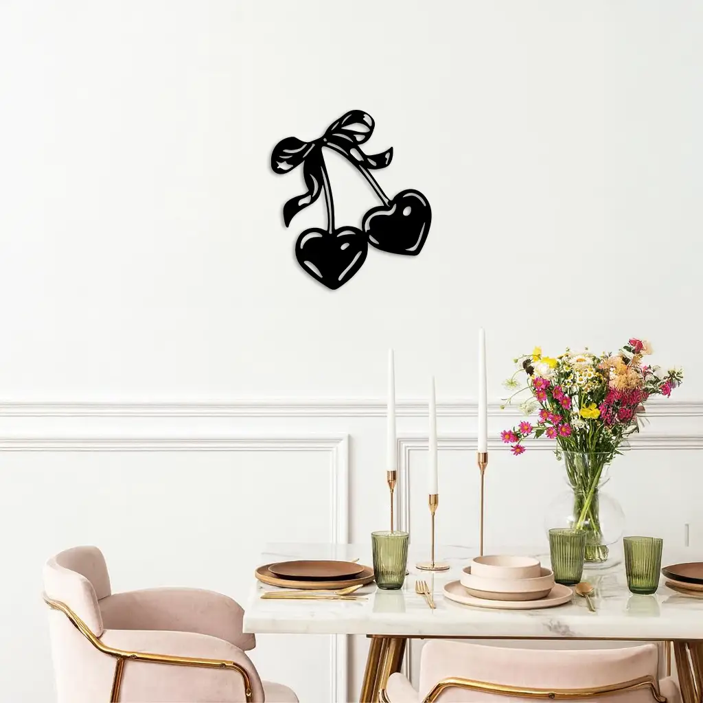 Cherry Heart Silhouette Metal Wall Art – Romantic Bow Design - KAFGP046 by Enova Art