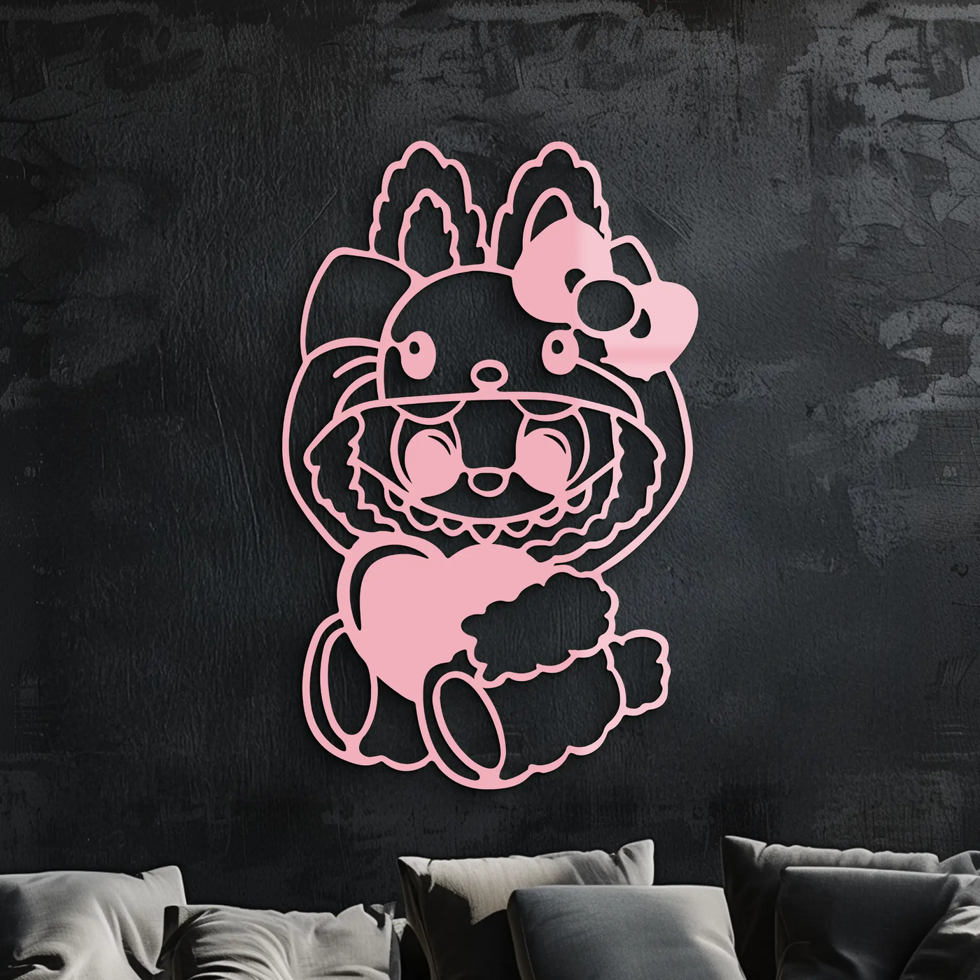 Hello Kitty Hat Labubu Metal Wall Art – Cute Cartoon Character Design - KAFGP051 by Enova Art