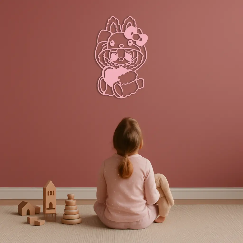 Hello Kitty Hat Labubu Metal Wall Art – Cute Cartoon Character Design - KAFGP051 by Enova Art