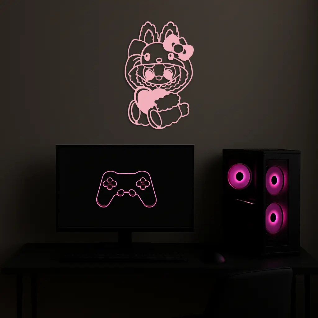 Hello Kitty Hat Labubu Metal Wall Art – Cute Cartoon Character Design - KAFGP051 by Enova Art