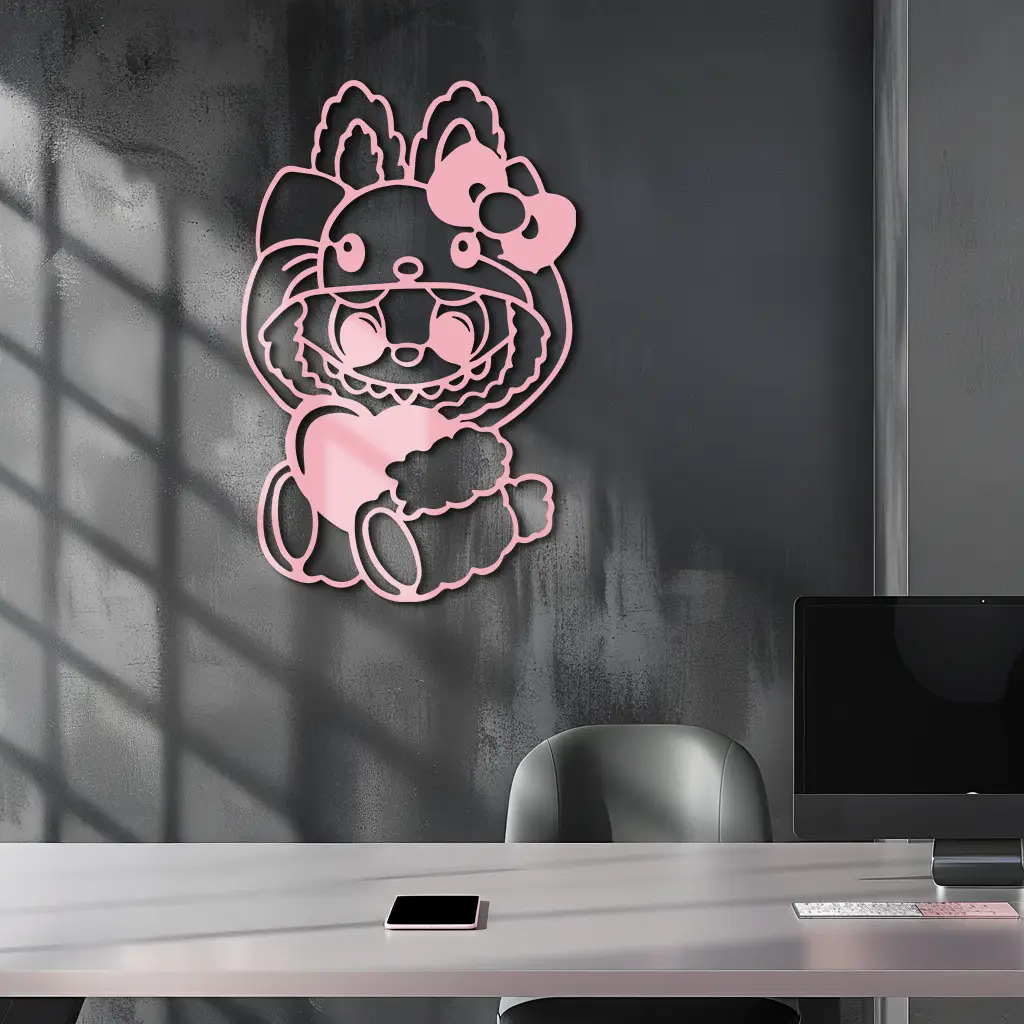Hello Kitty Hat Labubu Metal Wall Art – Cute Cartoon Character Design - KAFGP051 by Enova Art