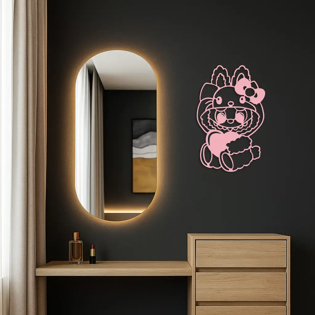 Hello Kitty Hat Labubu Metal Wall Art – Cute Cartoon Character Design - KAFGP051 by Enova Art