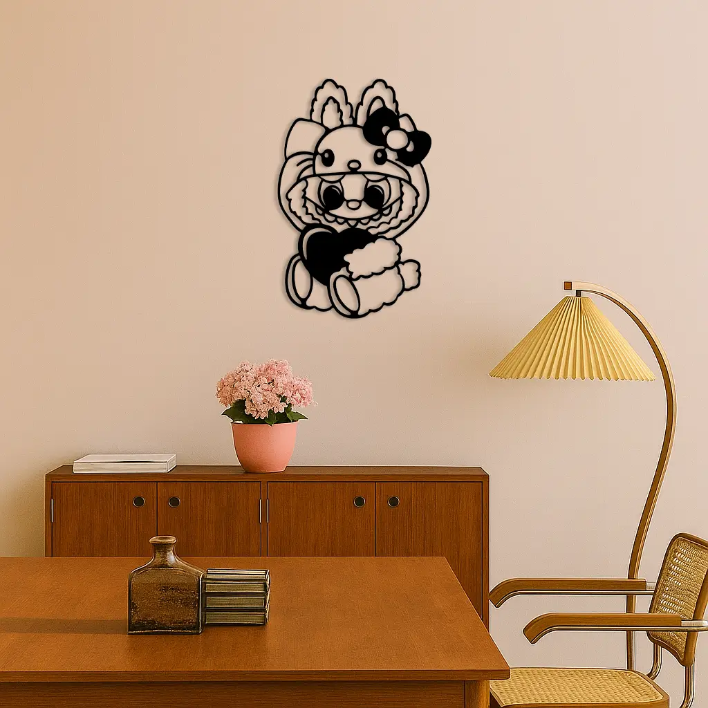 Hello Kitty Hat Labubu Metal Wall Art – Cute Cartoon Character Design - KAFGP051 by Enova Art