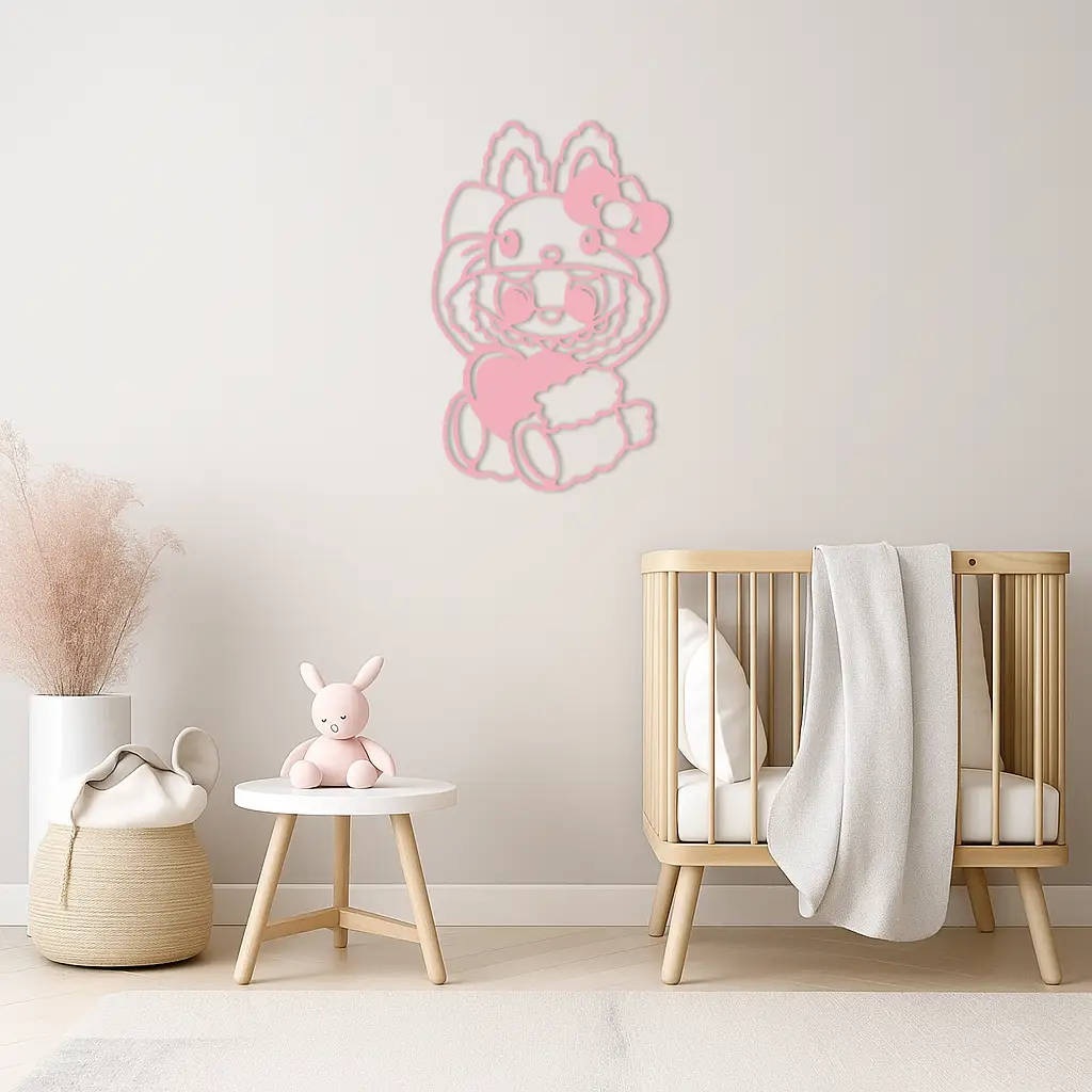 Hello Kitty Hat Labubu Metal Wall Art – Cute Cartoon Character Design - KAFGP051 by Enova Art